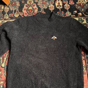 Men Rabbit Fur Black Sweater with Bee Embroidery